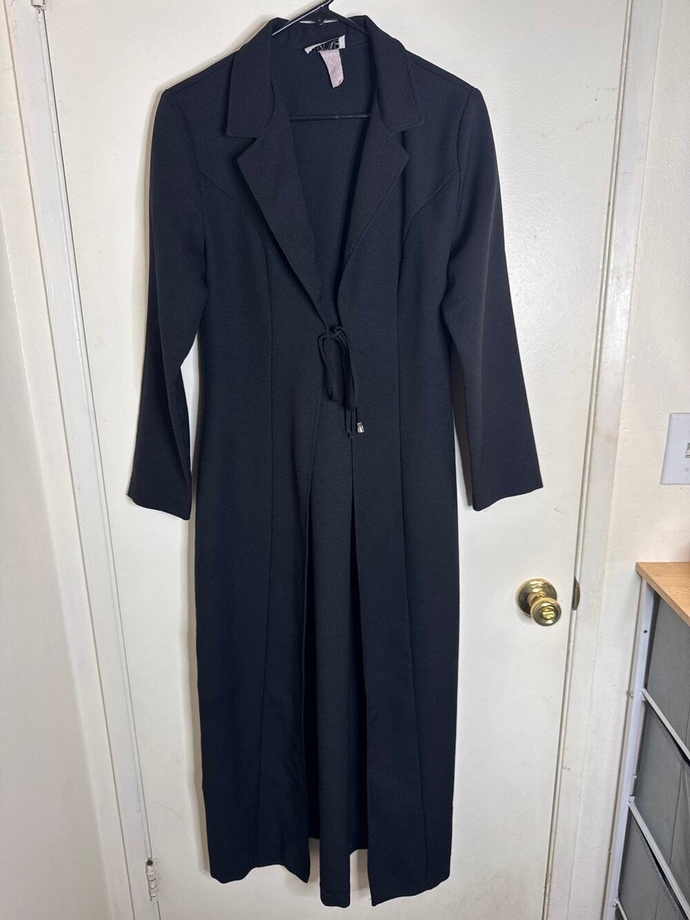 Vintage 90s B'Zone Black Duster Coat Tie Front Maxi Trench Longline M/L